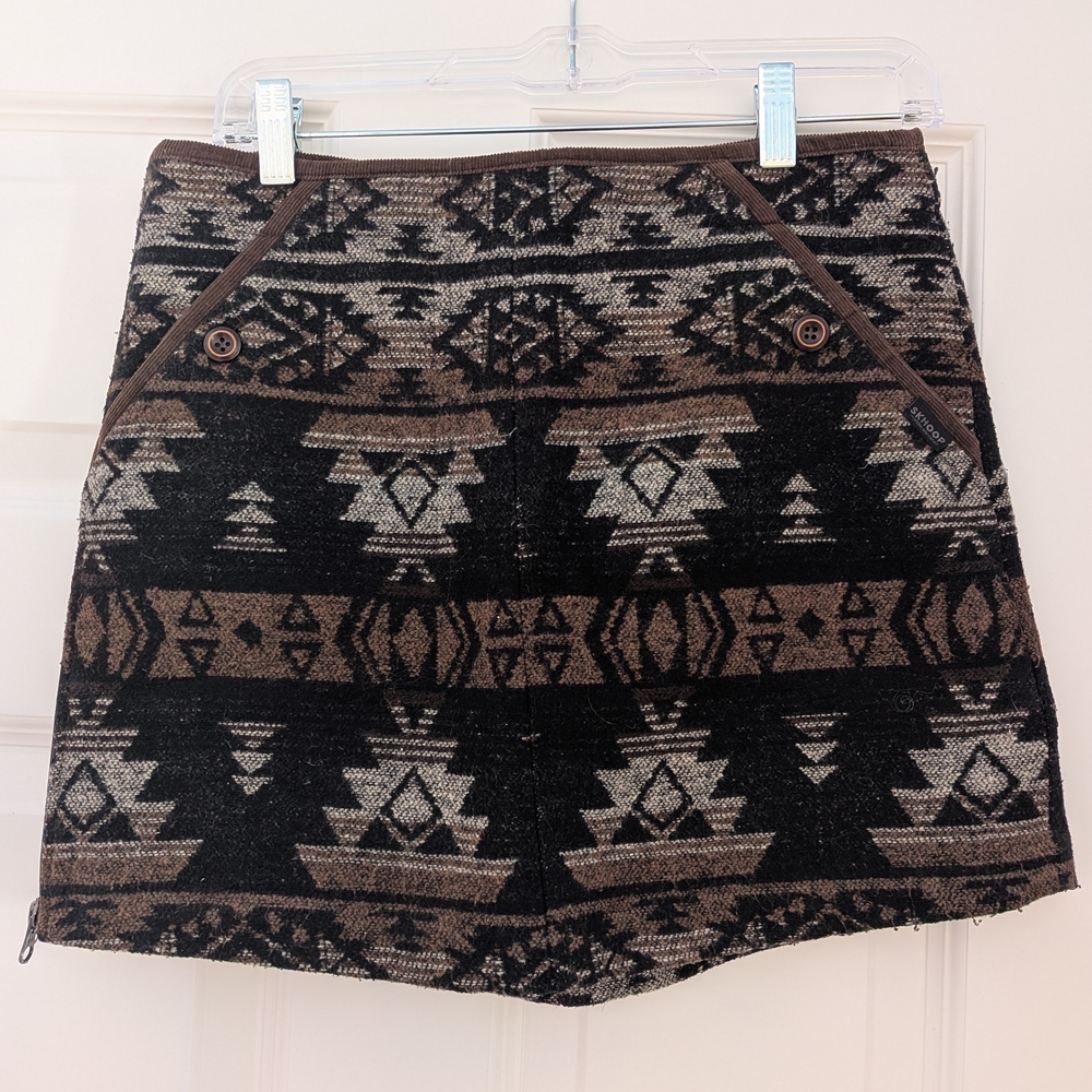 Skhoop Doris southwestern Boho dark brown lined side zip Skirt Size S